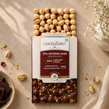 70% Intense Dark Chocolate || 30% Hazelnut & Pista