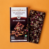 70% Intense Dark Chocolate || 30% Hazelnut & Pista