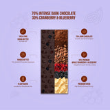 70% Intense Dark Chocolate || 30% Cranberry & Blueberry