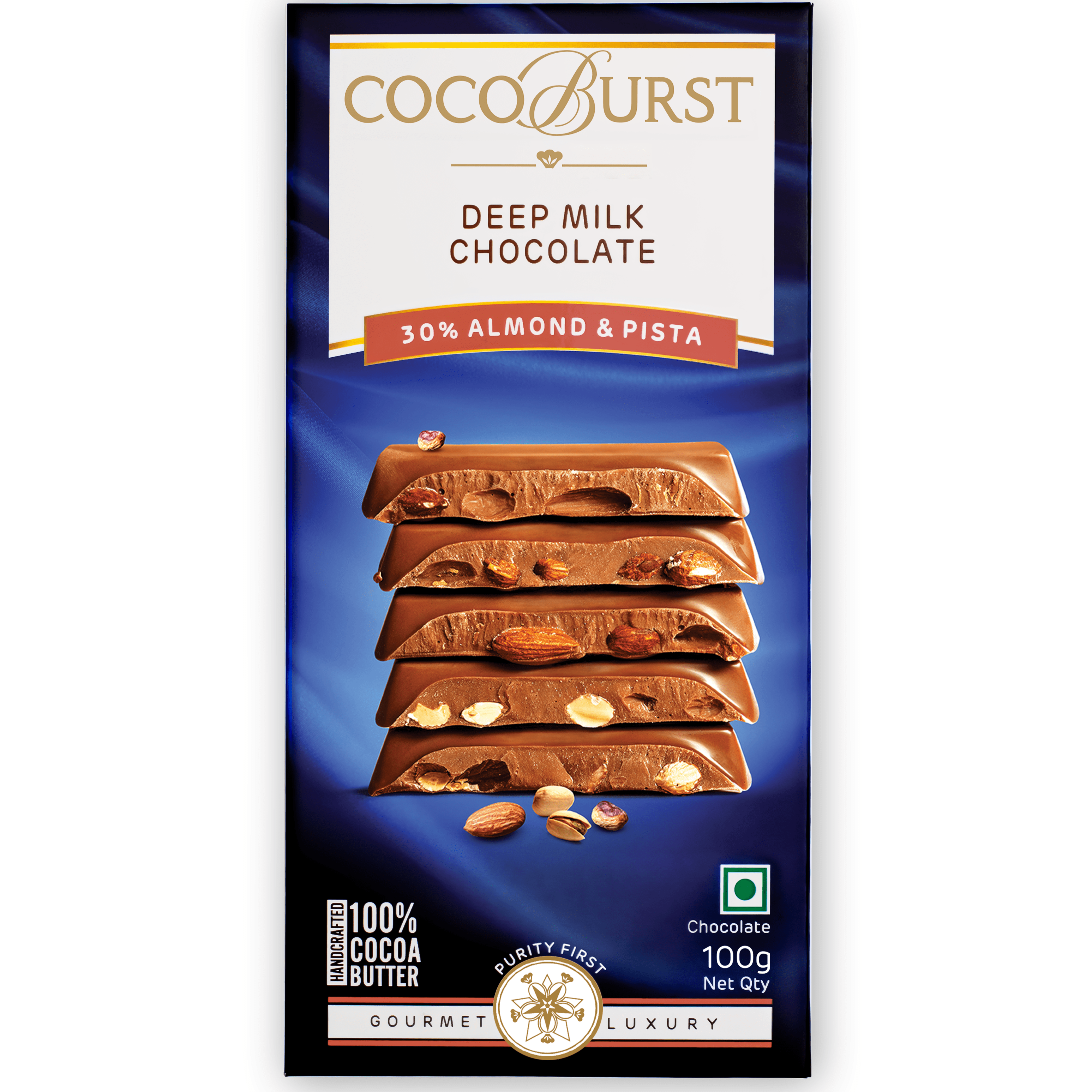Deep Milk Chocolate 30% Almonds & Pista -  50g/100g/200g