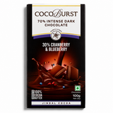 70% Intense Dark Chocolate || 30% Cranberry & Blueberry