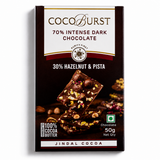 70% Intense Dark Chocolate || 30% Hazelnut & Pista